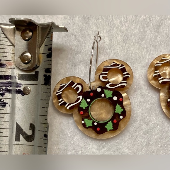 Disney Mickey Mouse Cookie Wreath Earrings With Ears Holiday Christmas - Picture 2 of 4